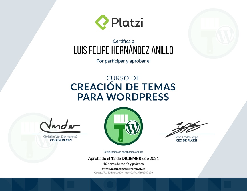 Diploma del Curso de Creación de Temas para WordPress