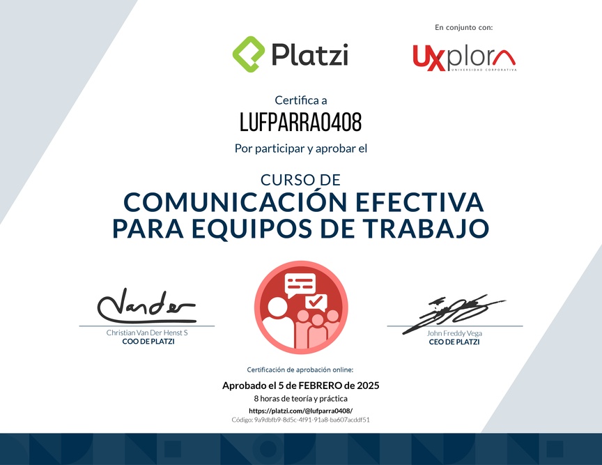Diploma del Curso de Comunicación Efectiva para Equipos de Trabajo