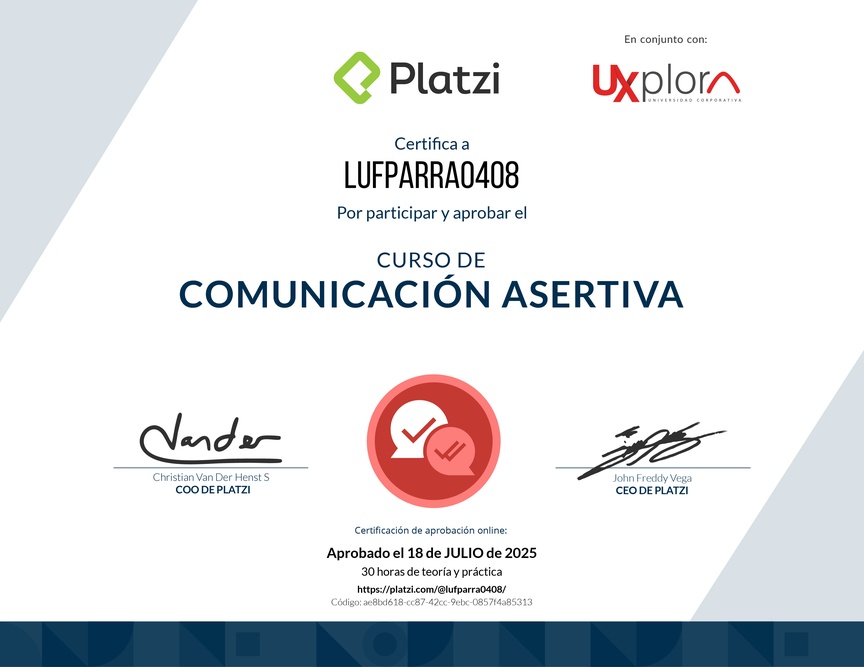 Diploma del Curso de Comunicación Asertiva para la Vida Personal y Profesional (2021)