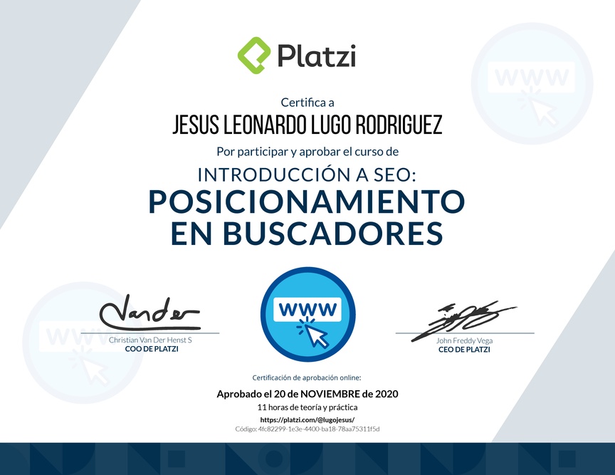 Diploma del Curso de Introducción a SEO: Posicionamiento en Buscadores