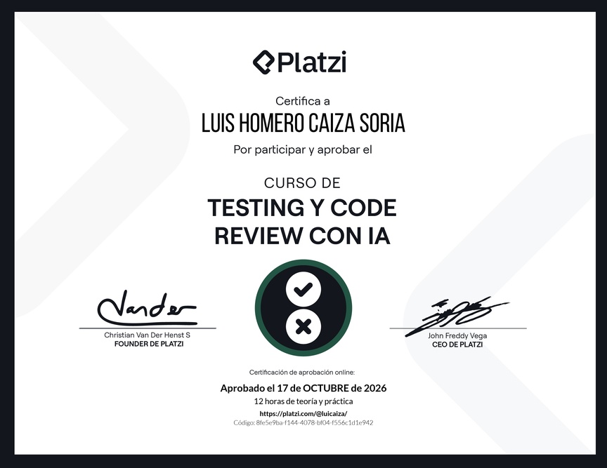 Diploma del Curso de Testing y Code Review con AI