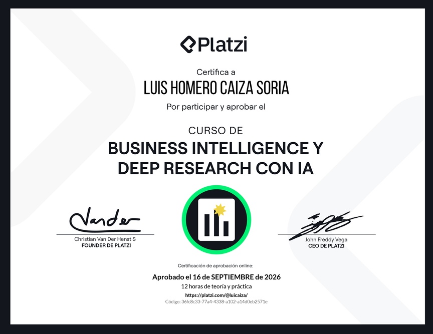 Diploma del Curso de Business Intelligence y Deep Research con IA