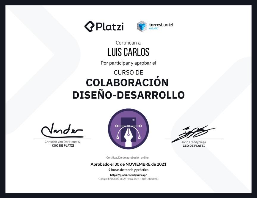 Diploma del Curso de Colaboración Diseño-Desarrollo