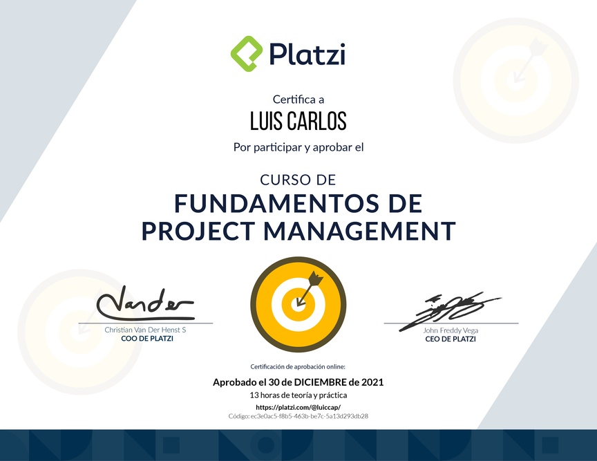 Diploma del Curso de Fundamentos de Project Management