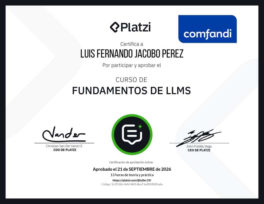 Diploma del Curso de Fundamentos de LLMs
