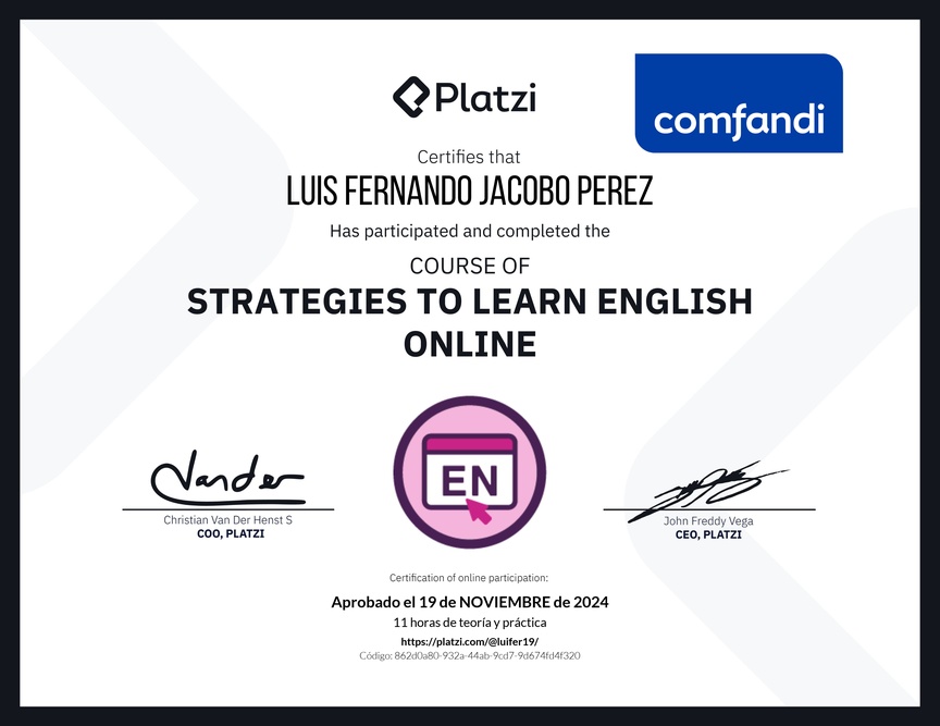 Diploma del Curso Gratis de Estrategias para Aprender Inglés en Línea