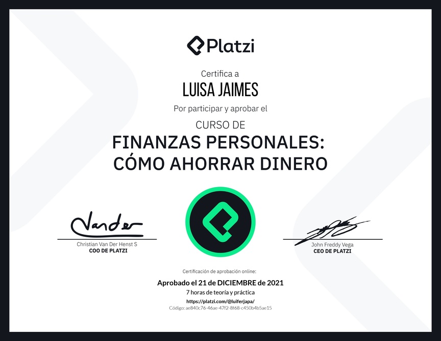 Diploma del Curso de Estrategias de Ahorro y Planificación Financiera