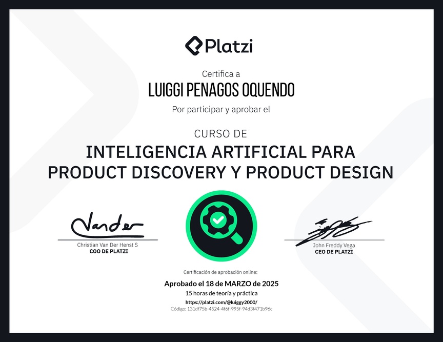 Diploma del Curso de Inteligencia Artificial para Product Discovery y Product Design: Herramientas y Técnicas