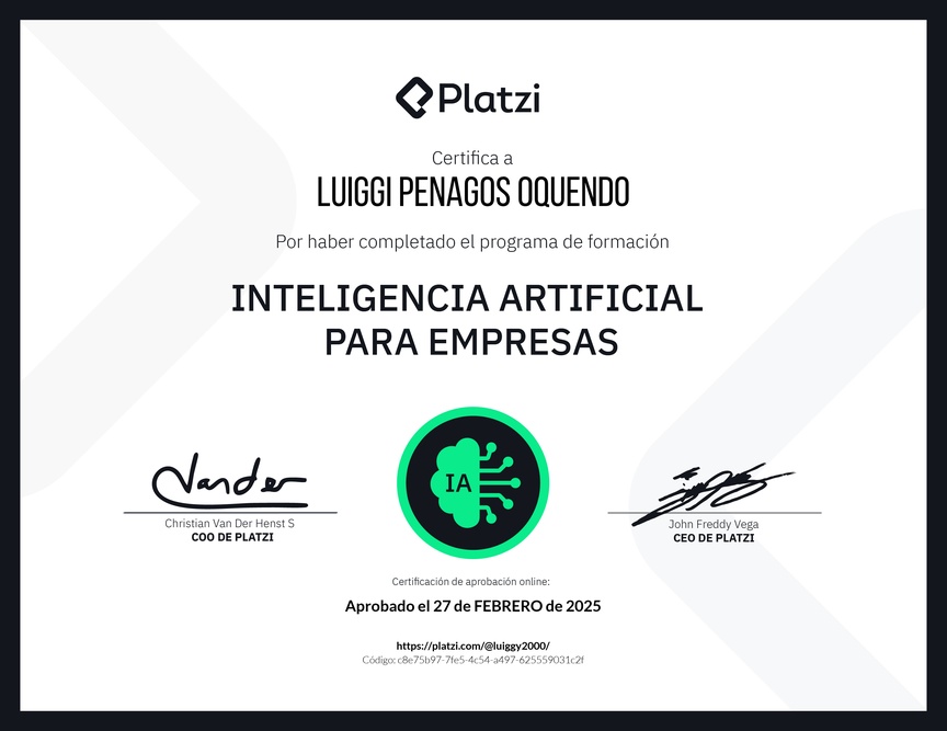 Diploma de la Ruta de Aprendizaje de Inteligencia Artificial para Empresas