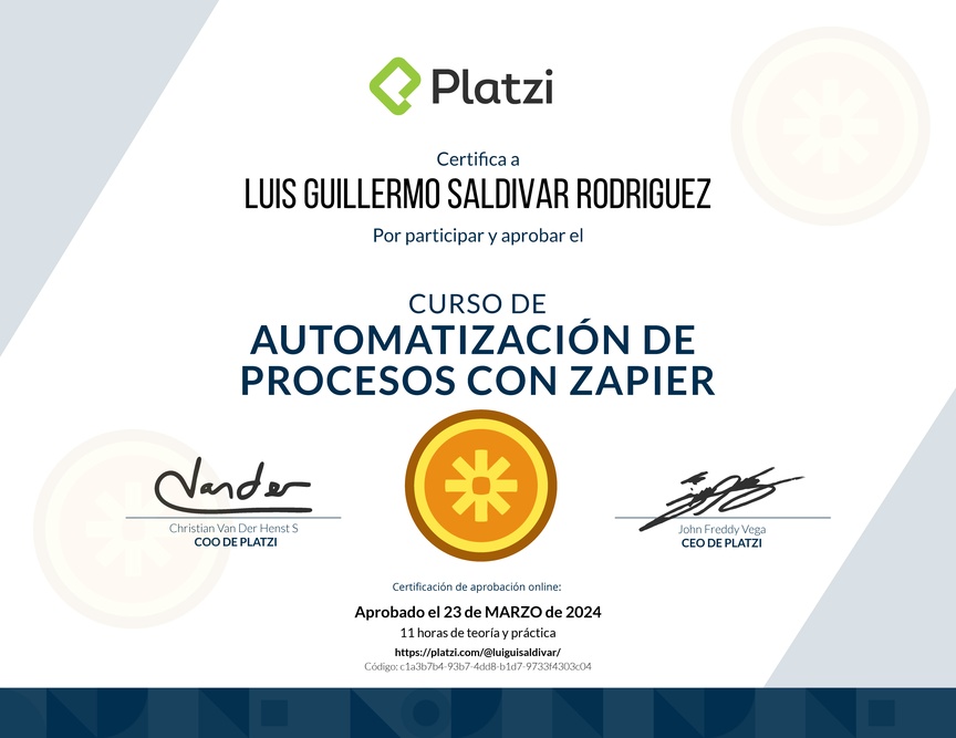 Diploma del Curso de Zapier
