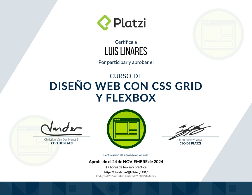 Diploma del Curso de Diseño Web con CSS Grid y Flexbox