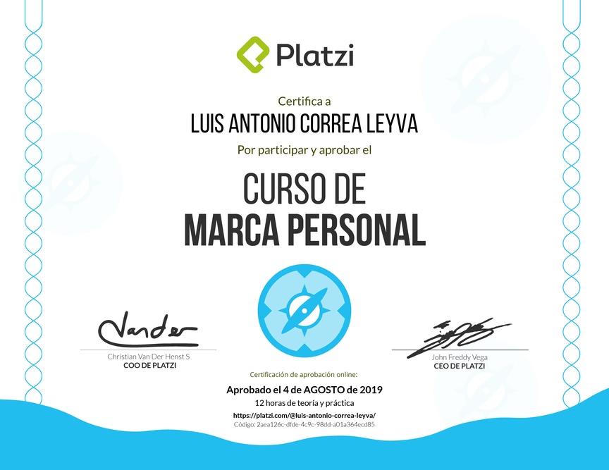 Diploma del Curso Gratis de Marca Personal 2018