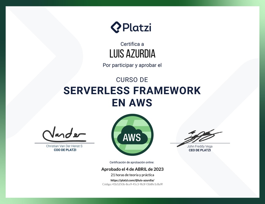 Diploma del Curso de Serverless Framework en AWS