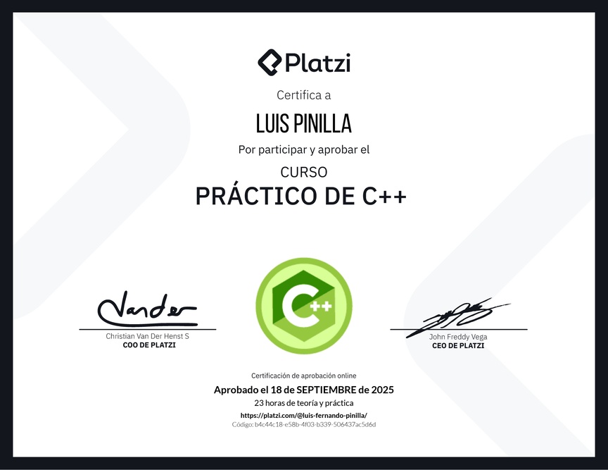 Diploma del Curso Práctico de C++