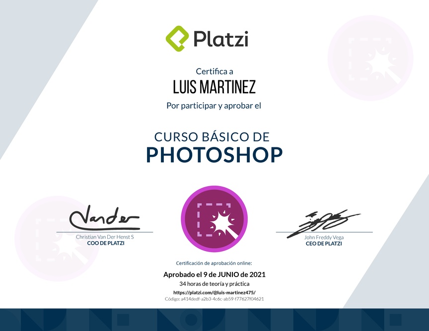 Diploma del Curso Básico de Photoshop