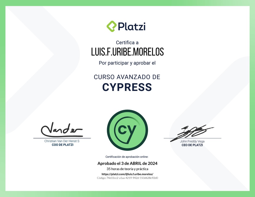Diploma del Curso de Cypress Avanzado
