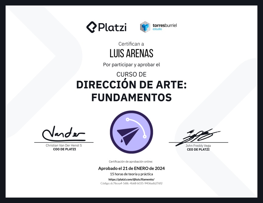 Diploma del Curso de Dirección de Arte: Fundamentos