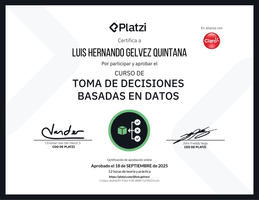 Diploma del Curso de Toma de Decisiones Basadas en Datos