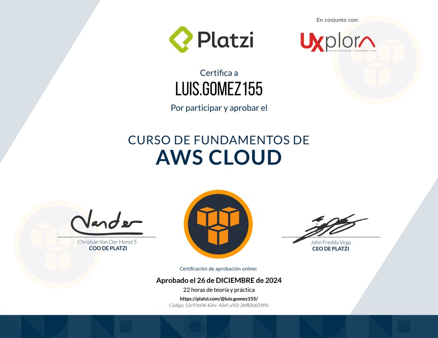 Diploma del Curso Práctico de AWS Cloud