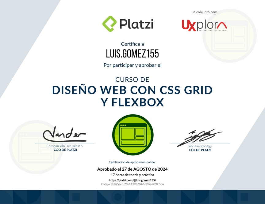 Diploma del Curso de Diseño Web con CSS Grid y Flexbox