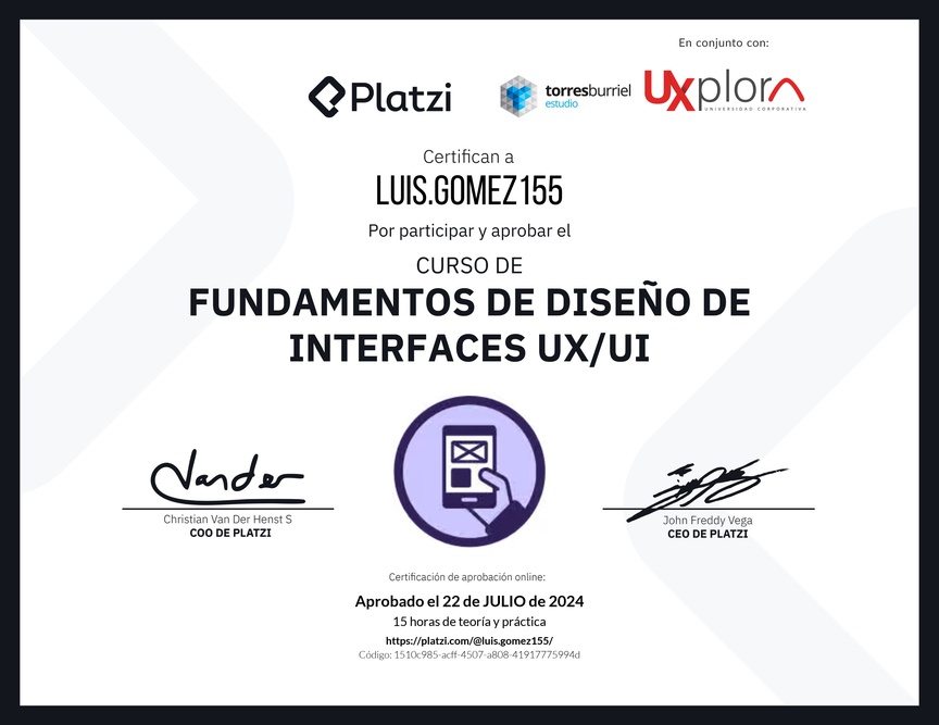 Diploma del Curso de Fundamentos de Diseño de Interfaces UX/UI