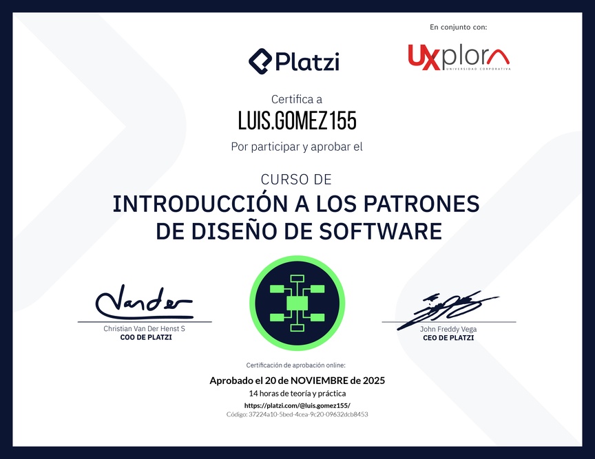Diploma del Curso de Introducción a los Patrones de Diseño de Software