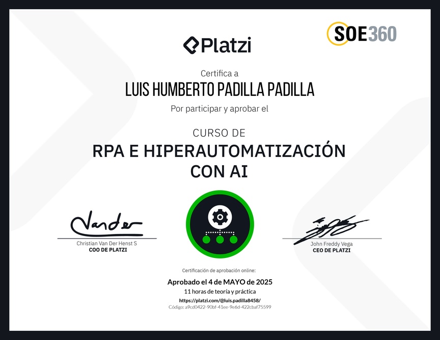 Diploma del Curso de RPA e Hiperautomatización con AI