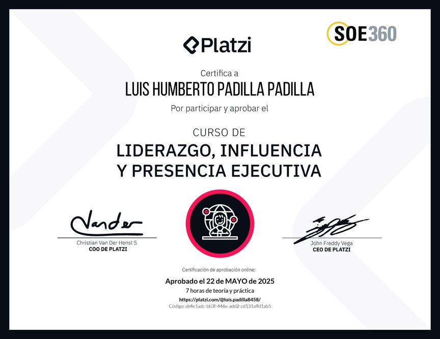 Diploma del Curso de Liderazgo, Influencia y Presencia Ejecutiva