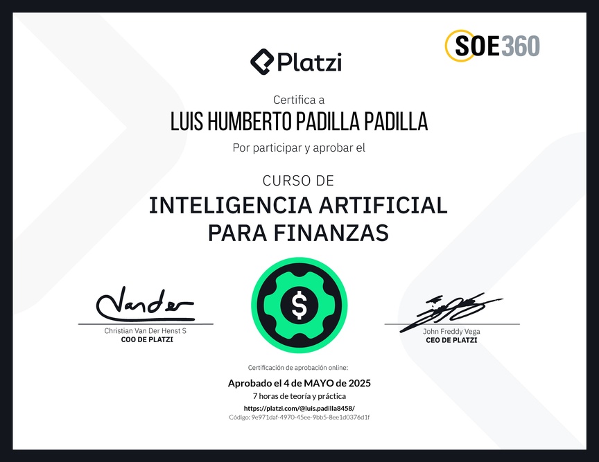 Diploma del Curso de Inteligencia Artificial para Finanzas