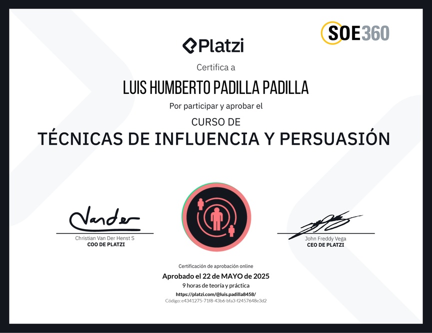 Diploma del Curso de Técnicas de Influencia y Persuasión