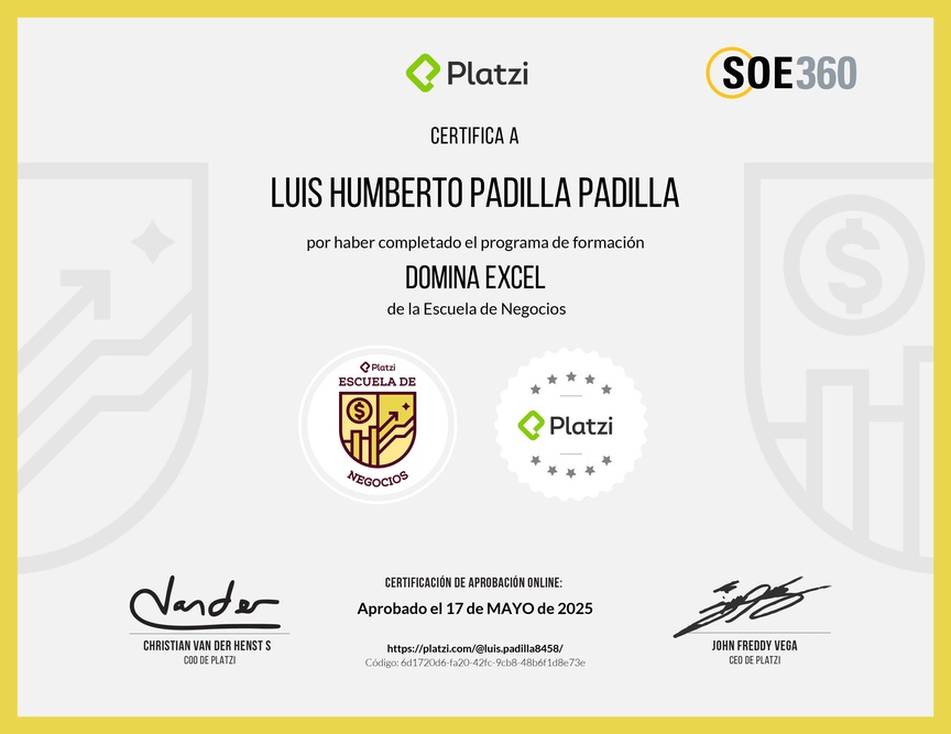 Diploma de la Ruta de Aprendizaje de Domina Excel