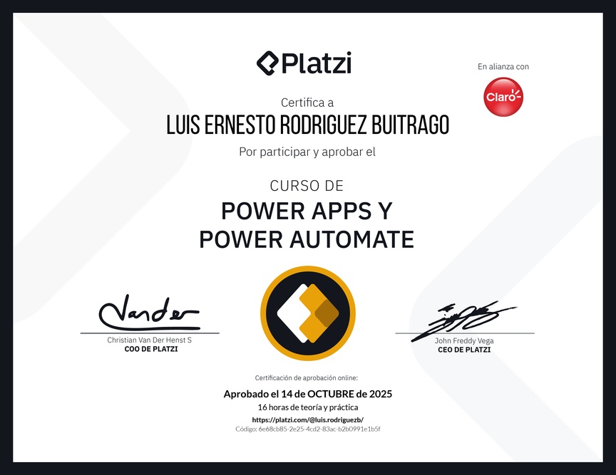 Diploma del Curso de Power Apps y Power Automate