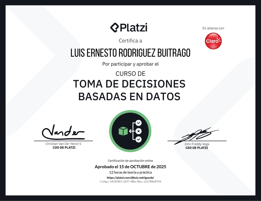 Diploma del Curso de Toma de Decisiones Basadas en Datos