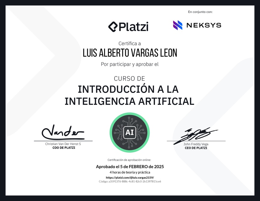 Diploma del Curso Gratis de Introducción a la Inteligencia Artificial