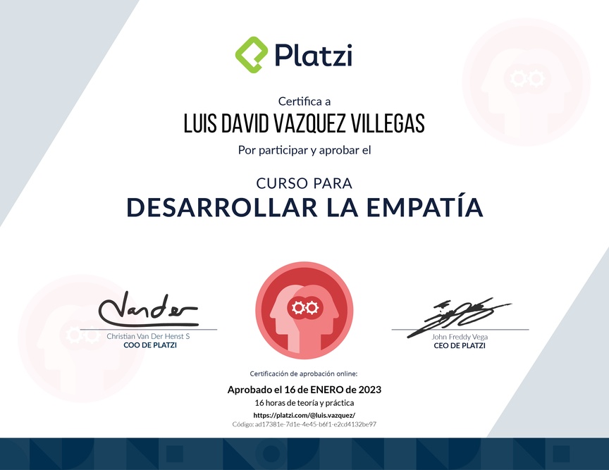 Diploma del Curso para Desarrollar la Empatía