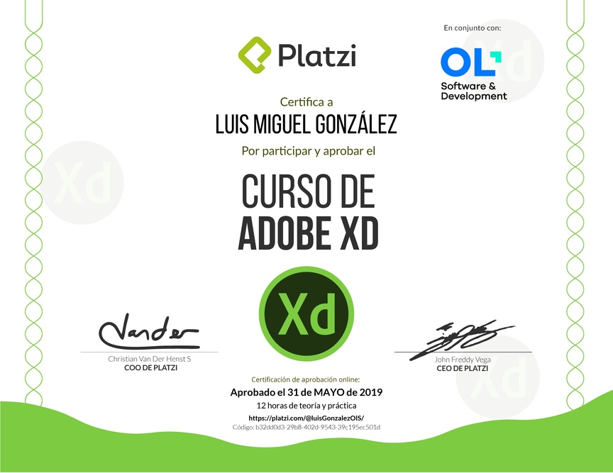 Diploma del Curso de Adobe XD 2017