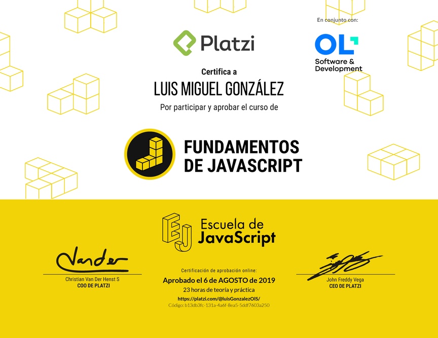 Diploma de Fundamentos de JavaScript 2018