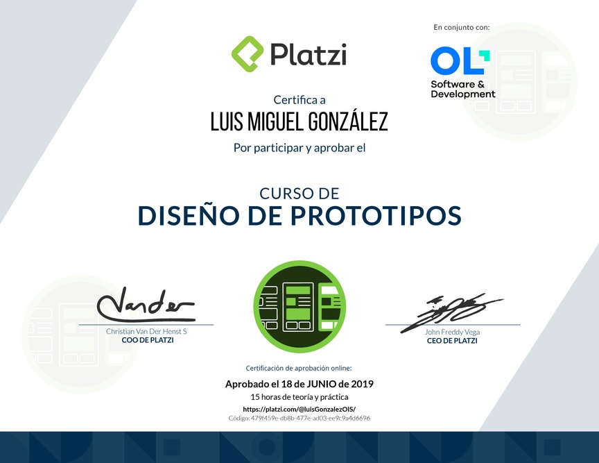Diploma del Curso de Diseño de Prototipos 2018