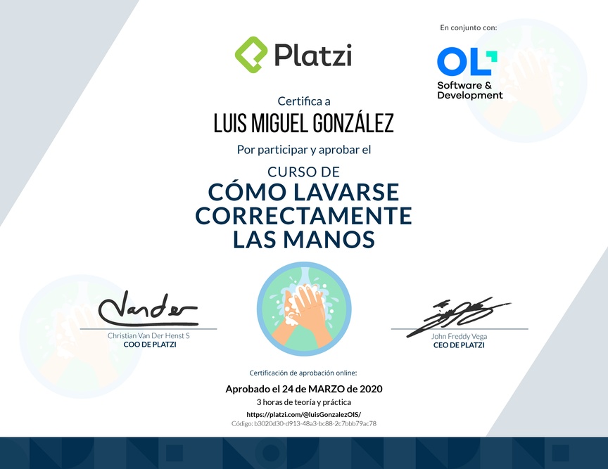 Diploma del Curso para Lavarse las Manos Correctamente