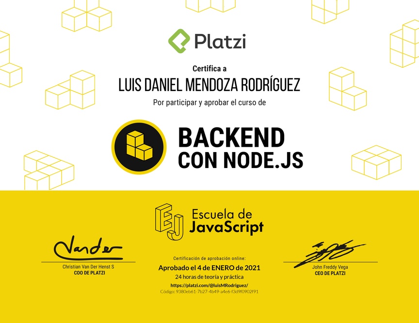 Diploma del Curso de Backend con Node.js 2019