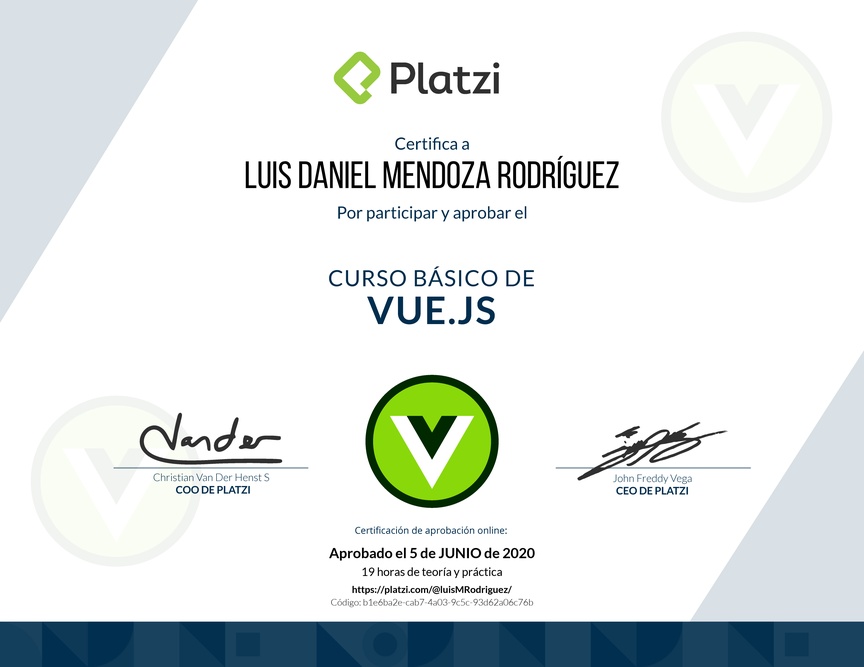 Diploma del Curso Básico de Vue.js 2