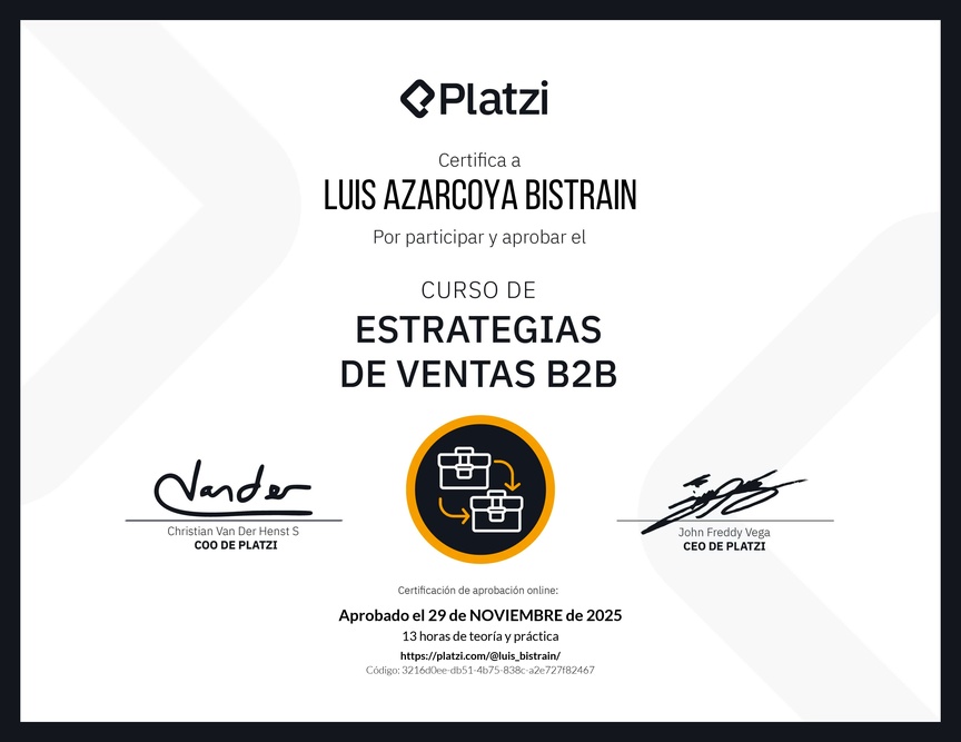 Diploma del Curso de Estrategias de Ventas B2B