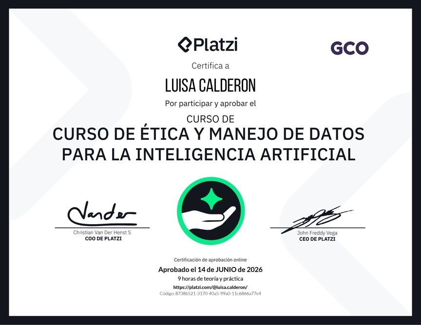 Diploma del Curso de Ética y Manejo de Datos para Inteligencia Artificial