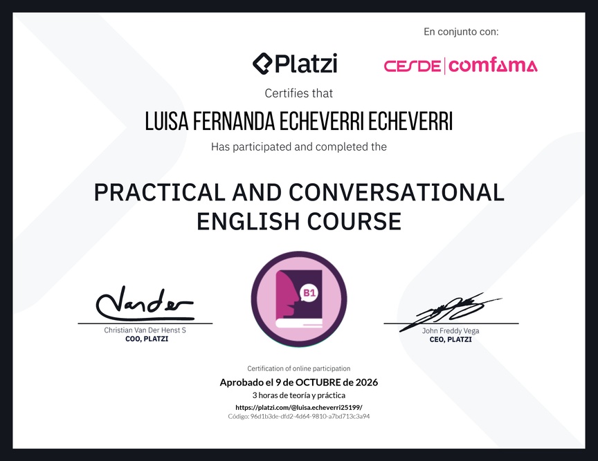 Diploma del Curso de Inglés Práctico y Conversacional