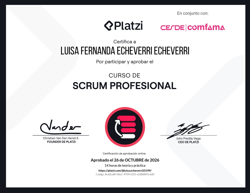 Diploma del Curso de Scrum Profesional