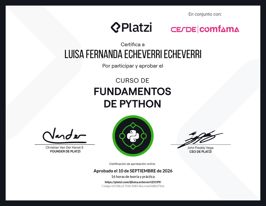 Diploma del Curso de Fundamentos de Python