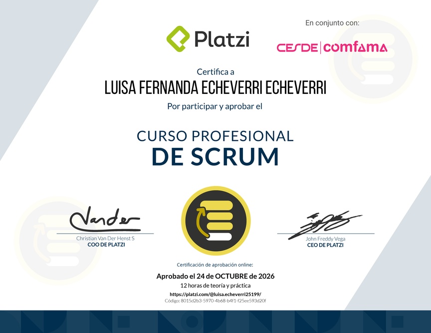 Diploma del Curso Profesional de Scrum