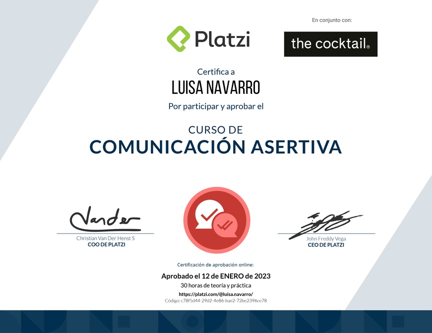 Diploma del Curso de Comunicación Asertiva para la Vida Personal y Profesional (2021)