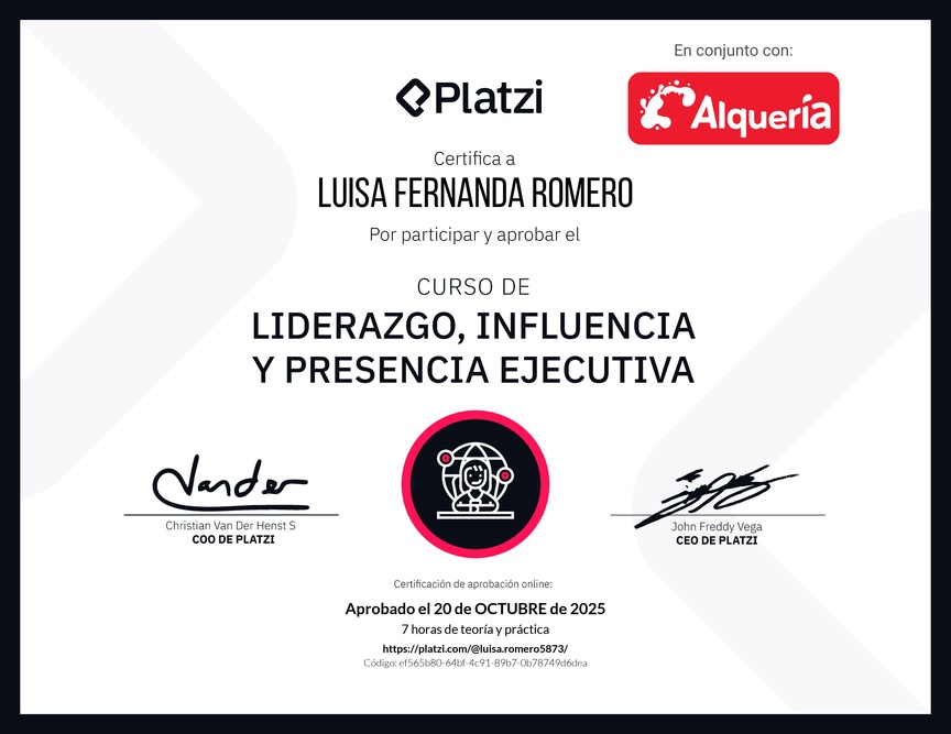 Diploma del Curso de Liderazgo, Influencia y Presencia Ejecutiva
