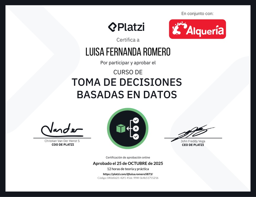 Diploma del Curso de Toma de Decisiones Basadas en Datos